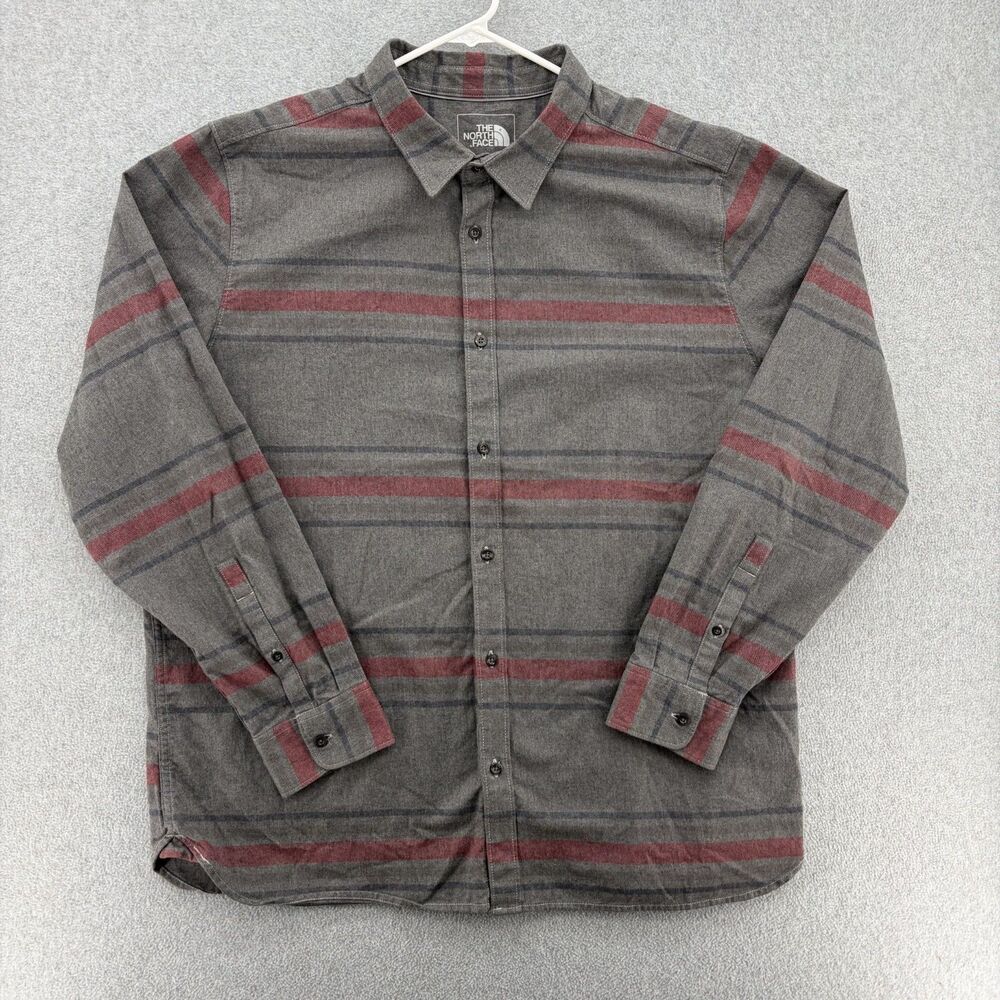 The North Face Mens XXL Approach Flannel Shirt Gray Red Striped Button Up
